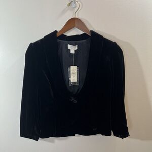 Ann Taylor Loft Womens Short Velvet Blazer Size S 4P Black Steampunk Glam NWTS